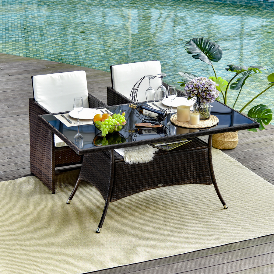Mesa de jardim em polyrattan castanho 150x85x74cm