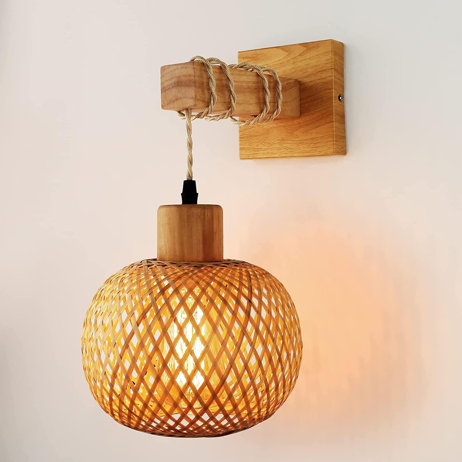 Luminária de parede interior vintage rattan e26