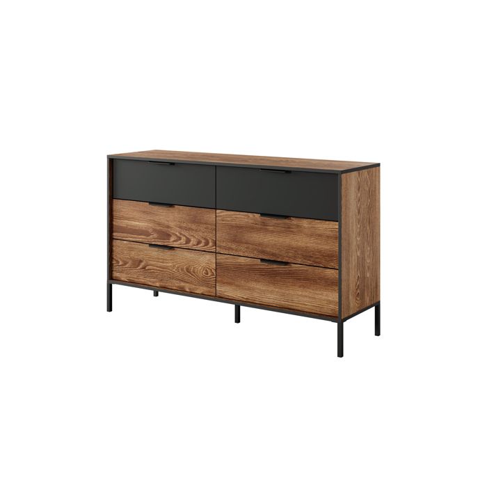 Comoda - 137,3 x 39,5 x 81,4 cm - 6 gavetas - castanho & antracite - painéi