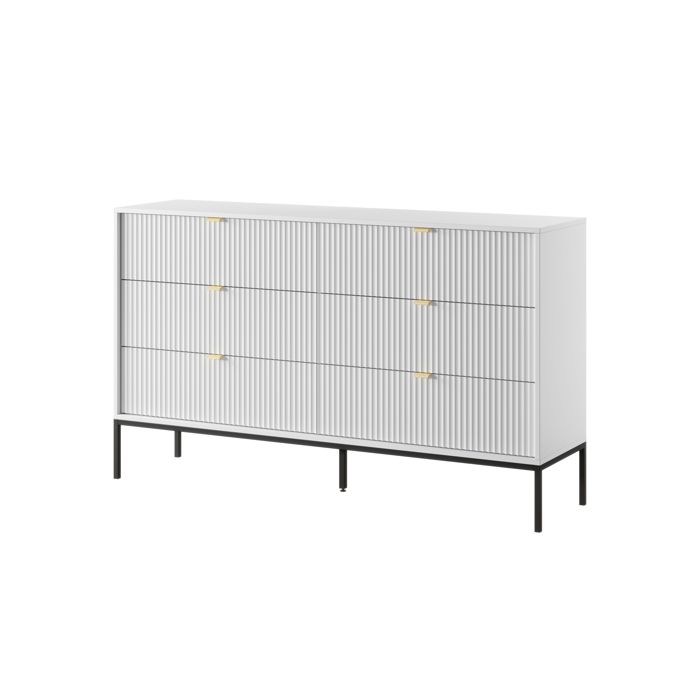 Comoda - 3xe living - 154 x 39 x 83 cm - 6 gavetas - branco, pés pretos - a