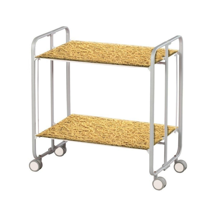 Carrinho de serviço dobrável bauhaus, armação de metal cinza, 2 bandejas