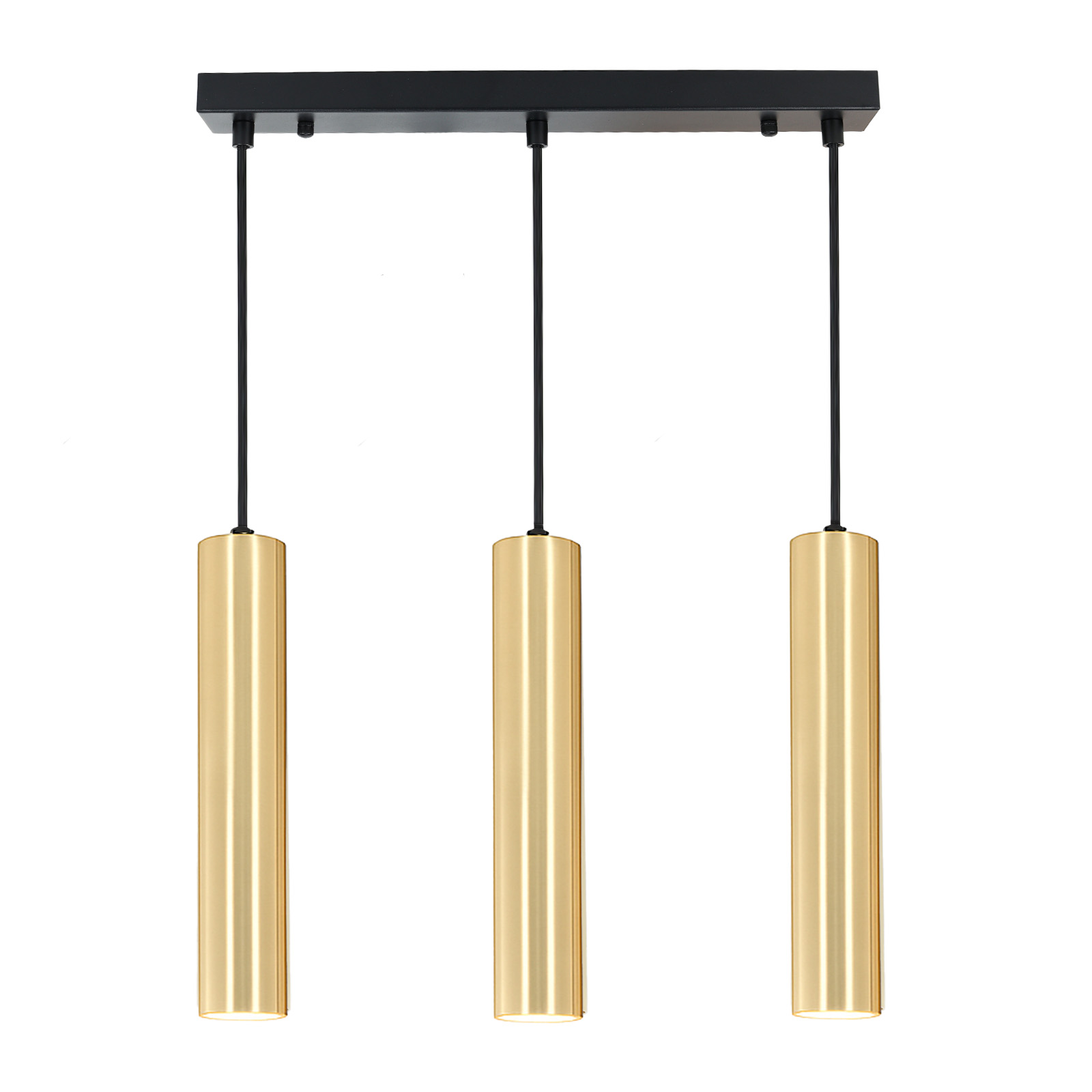 Candeeiro suspenso triplo minimalista em metal dourado mate 30 cm gu10