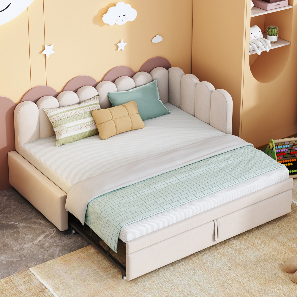 Sofá cama l 90x200cm com cama extra veludo – bege