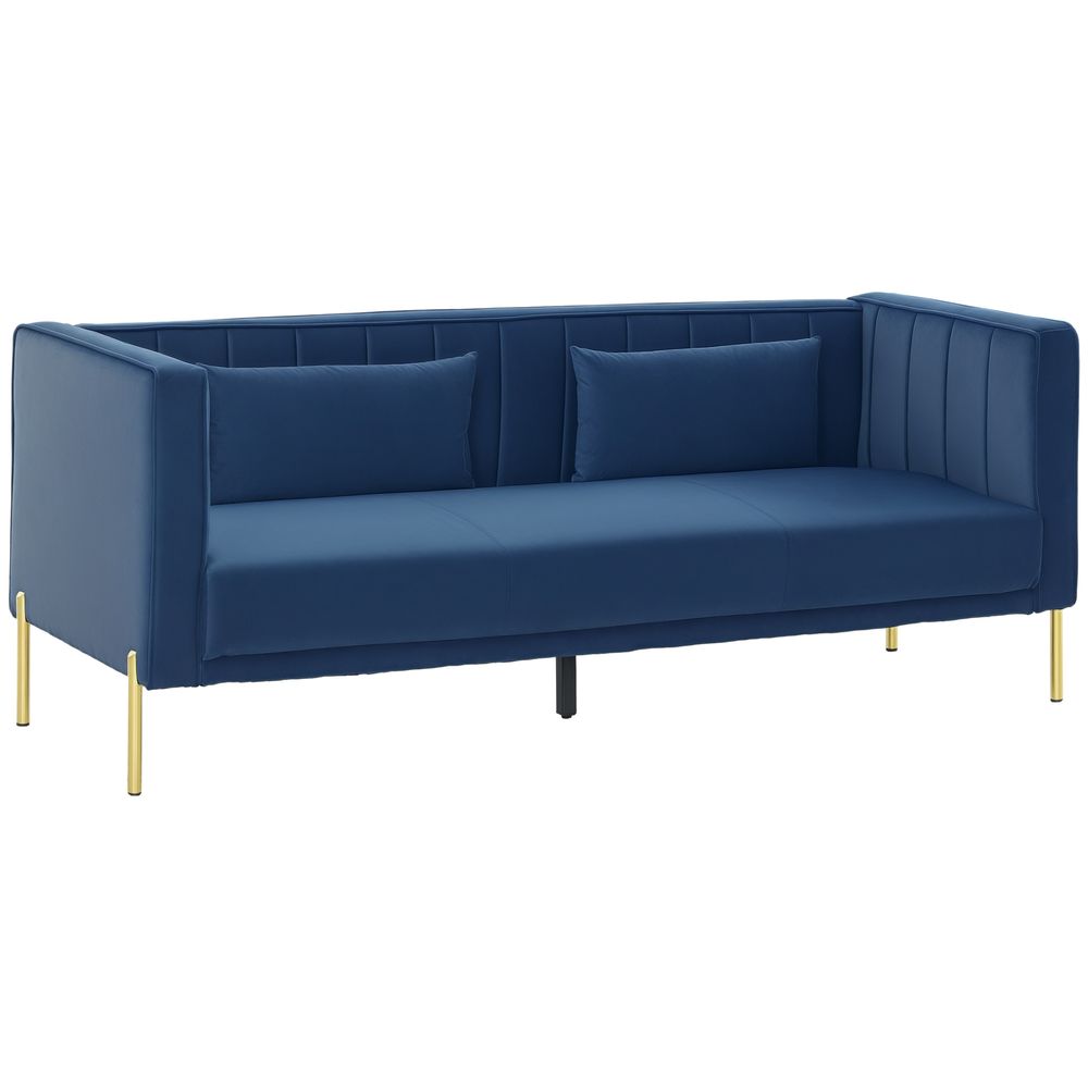 Sofá de 3 lugare 194,5x76x76 cm poliéster e madeira de eucalipto color azul