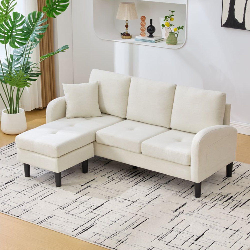 Sofá de canto com chaise longue modular bege claro 3 lugares 166x118x77 cm