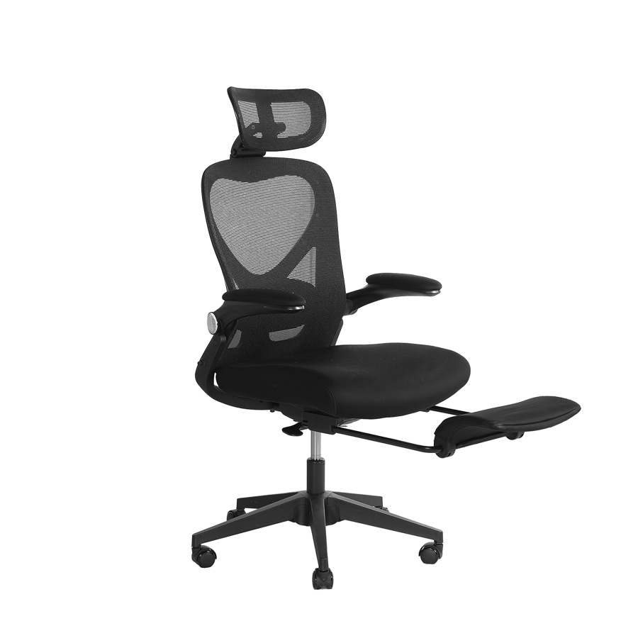 Silla de oficina ergonómica negra con cabezal 3d y lumbar