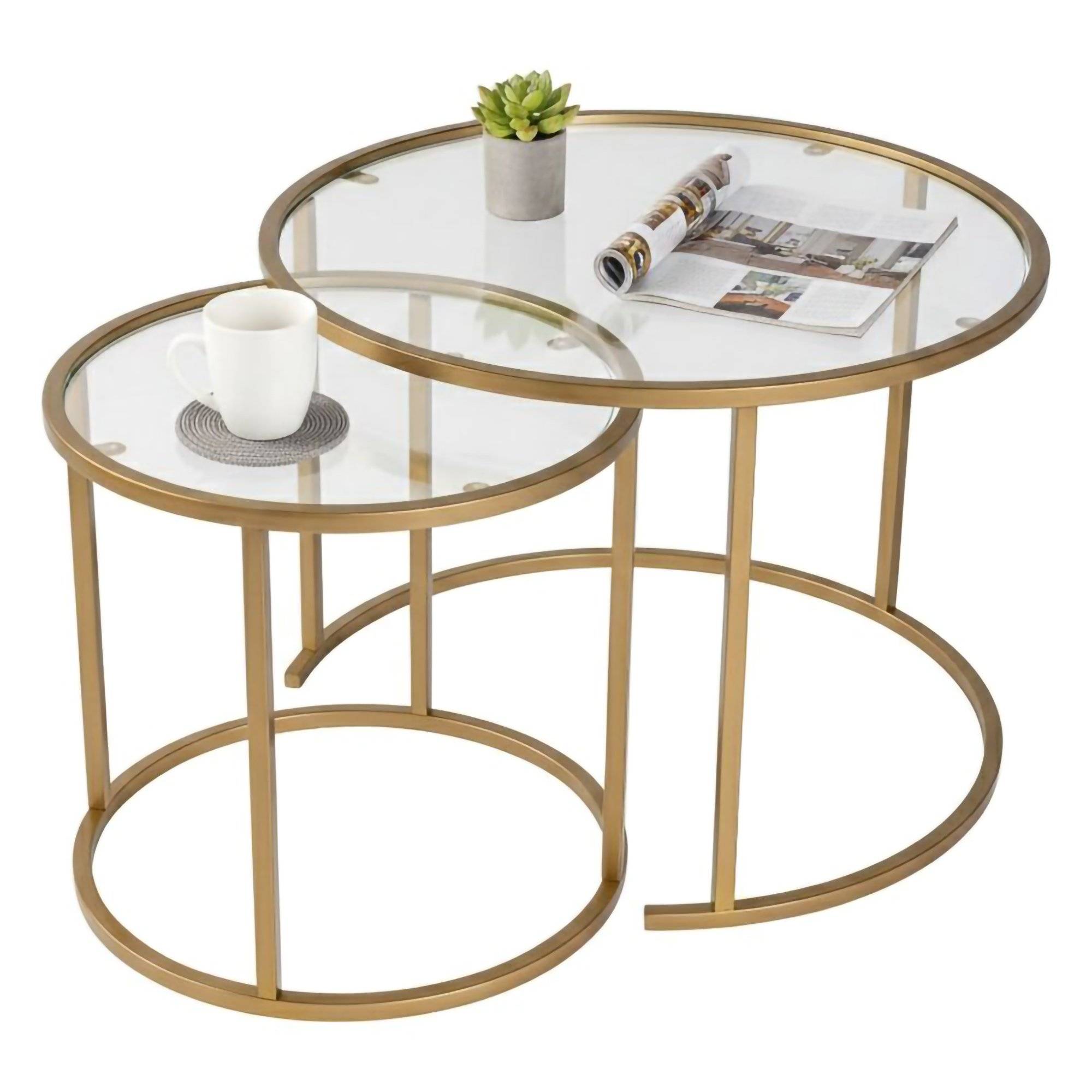 Mesa de centro xaden, redonda, em metal dourado 60x60x43h cm