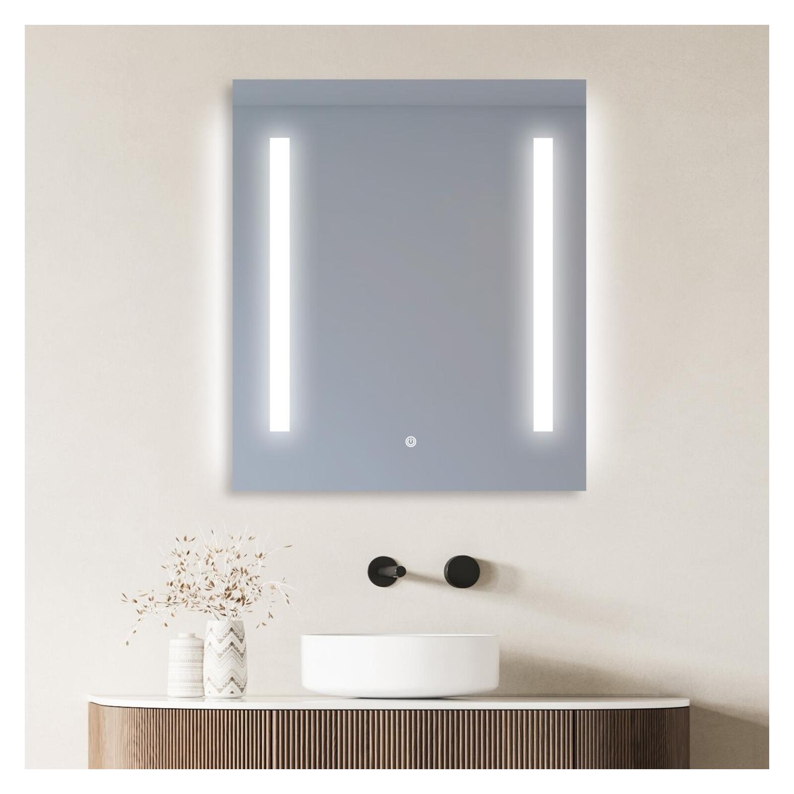 Espelho LED retangular l60/80cm de vidro prateado lumena
