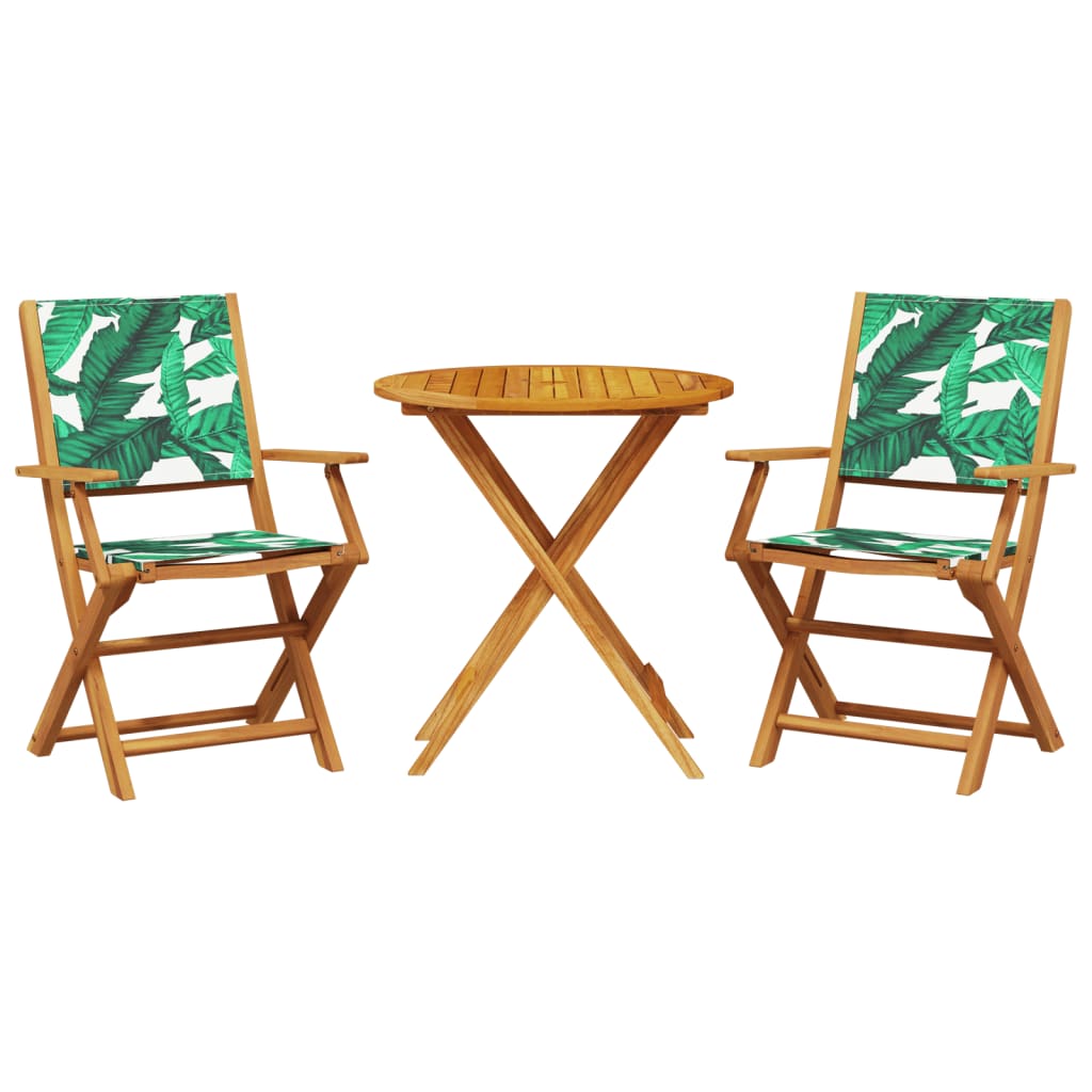 vidaXL juego de bistro de 3 piezas tela madera maciza estampado hojas