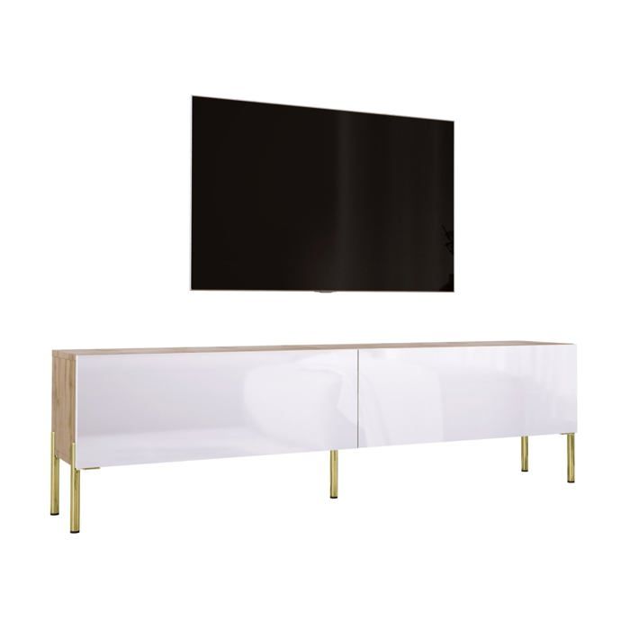 Móvel tv moderno - carvalho wotan/branco brilho 170x32x52 cm
