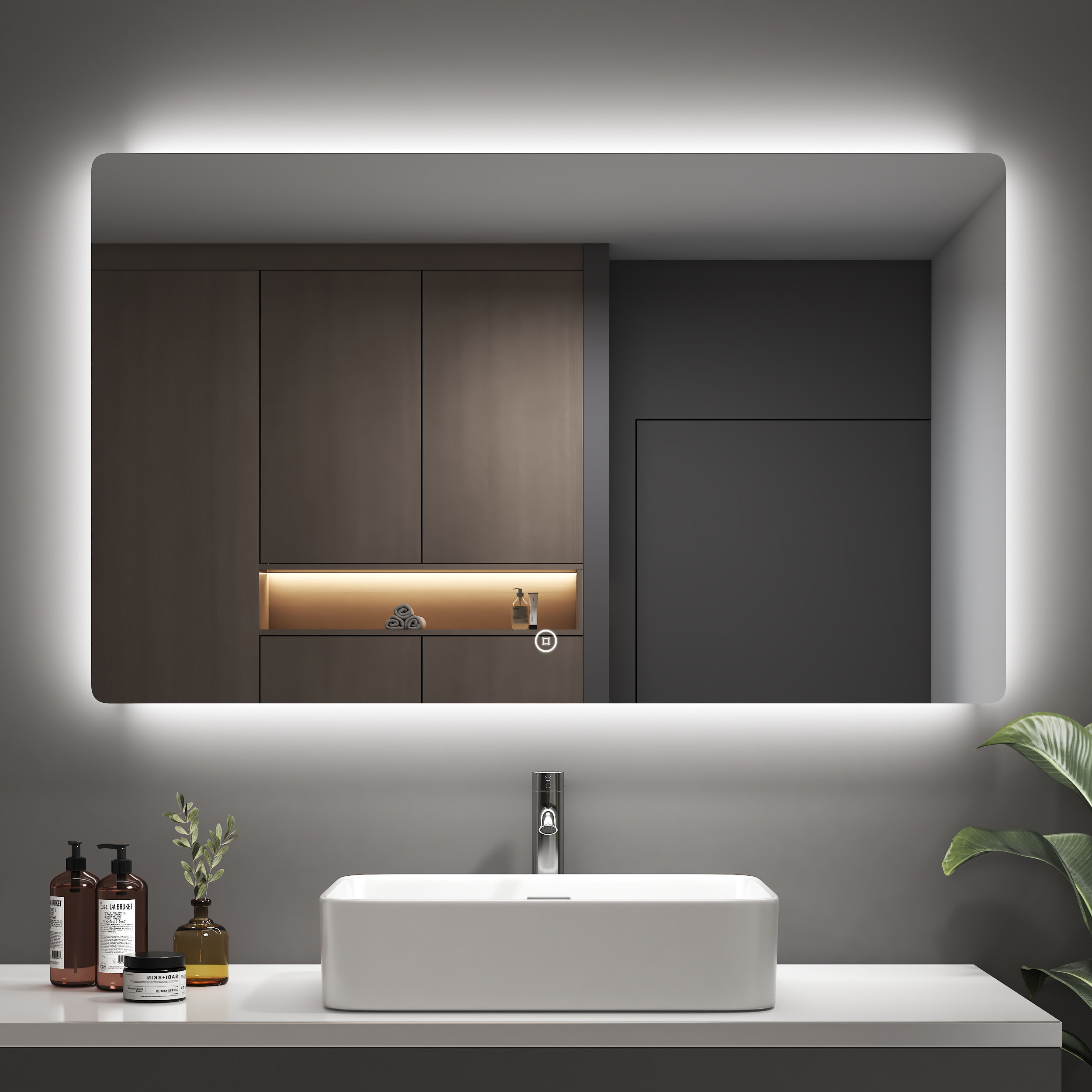 Emke espelho de casa de banho LED 100x60cm, toque, luz fria, ip44