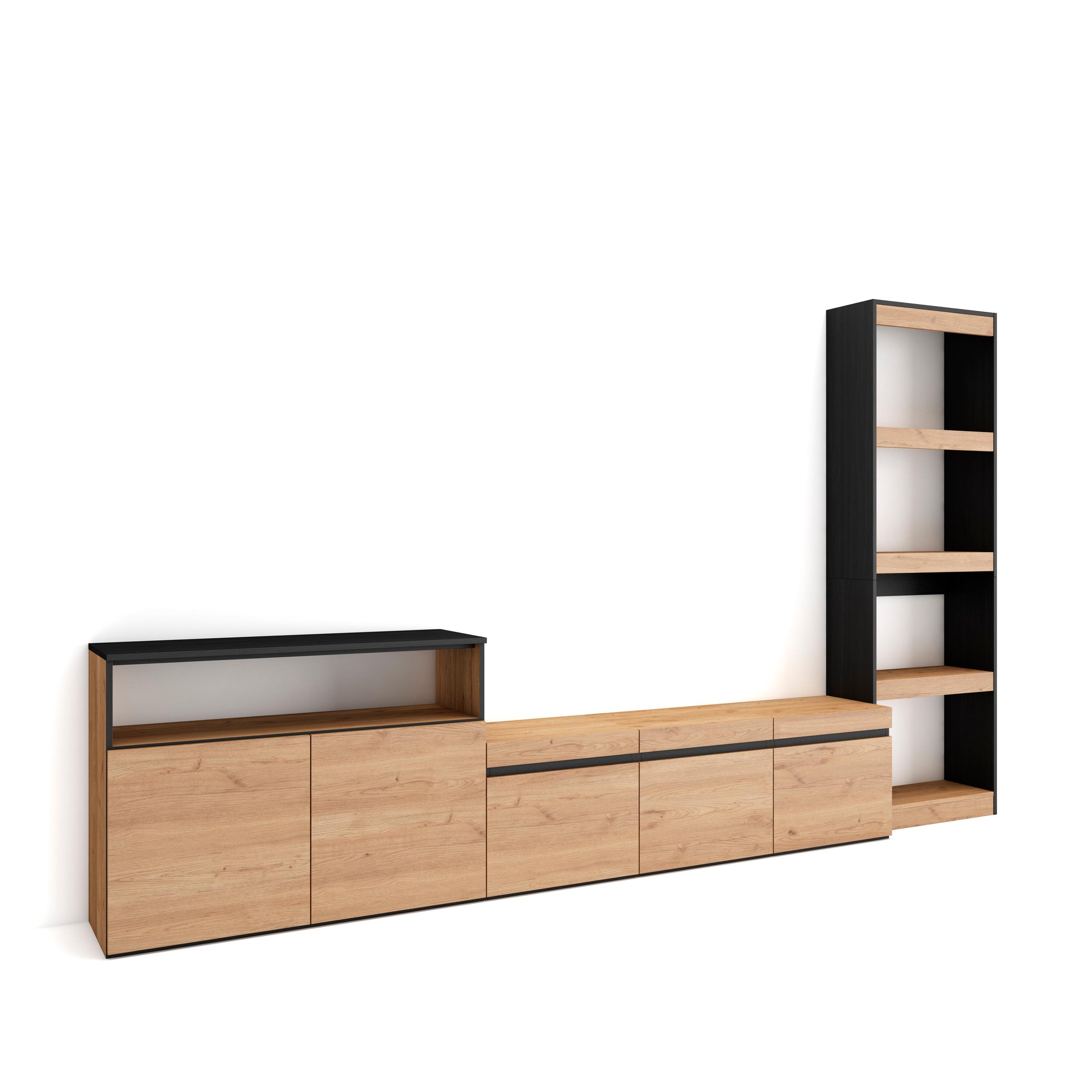 Conjunto de móveis tv, 310x35x186cm, carvalho e preto rf3151