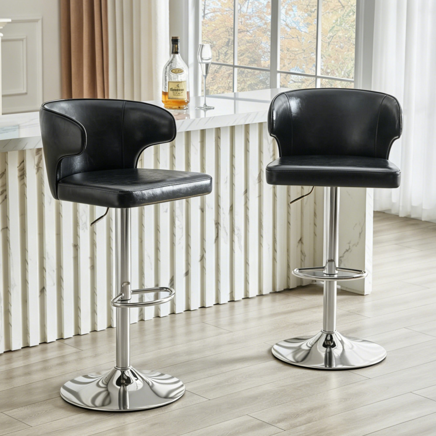 Taburete de bar giratorio con respaldo regulable en altura negro pu