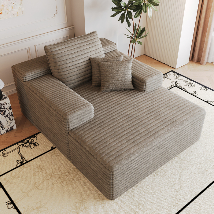Sofá chaise longue em tecido canelado camel 1 lugar sem montagem