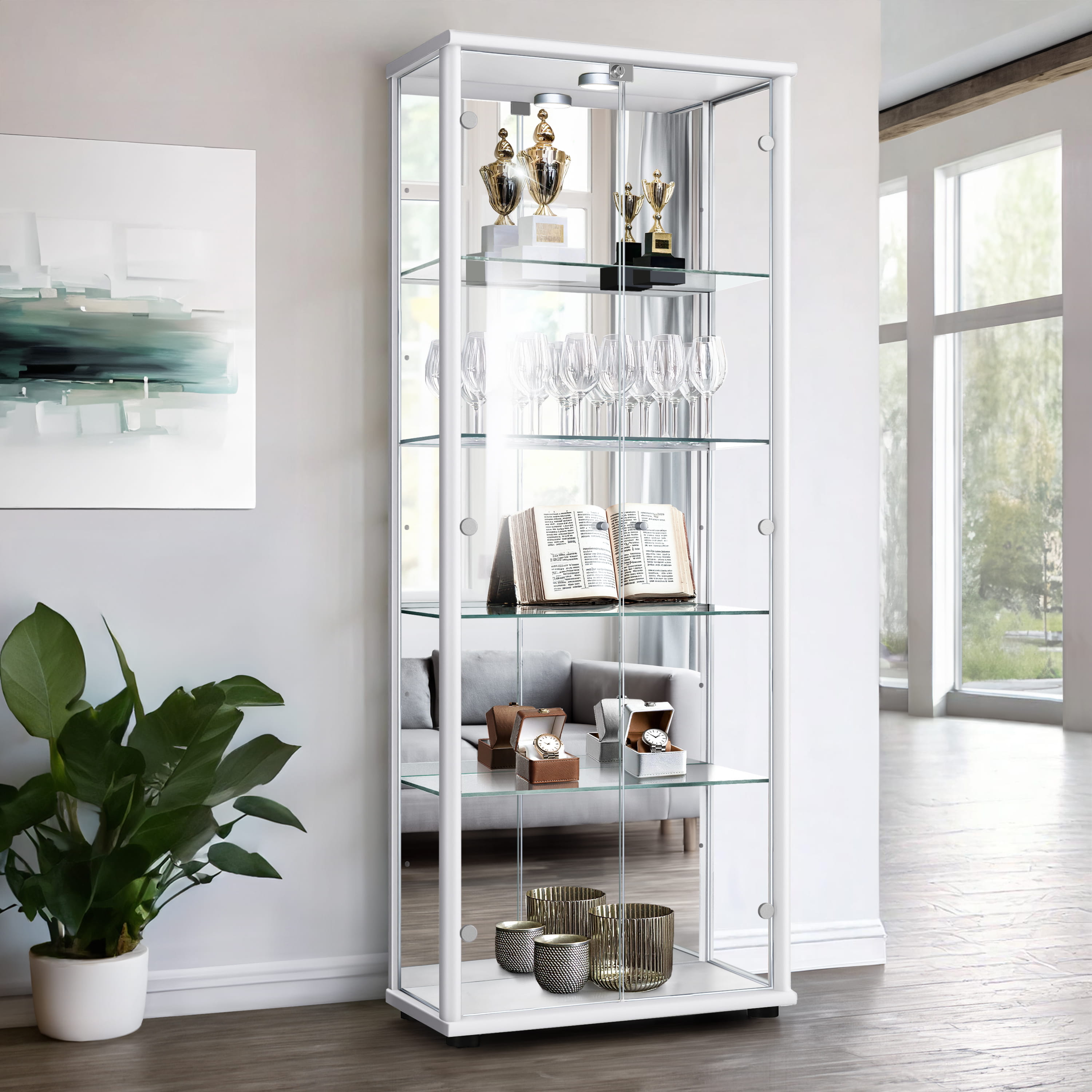 K-möbel vitrine cristal branco 176x67x33 cm com espelho, LED, fechadura