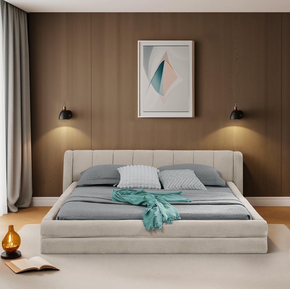 Cama de casal 140x200cm com cabeceira, eucalipto e ferro robusto, bege