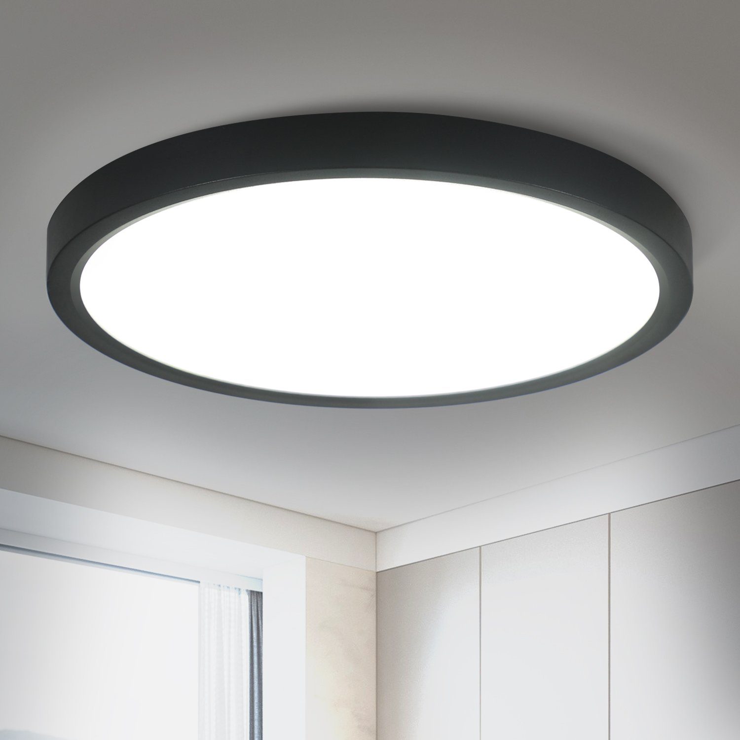 Nettlife teto LED branco frio 18w, luz 23cm redonda ip44, branco plano,