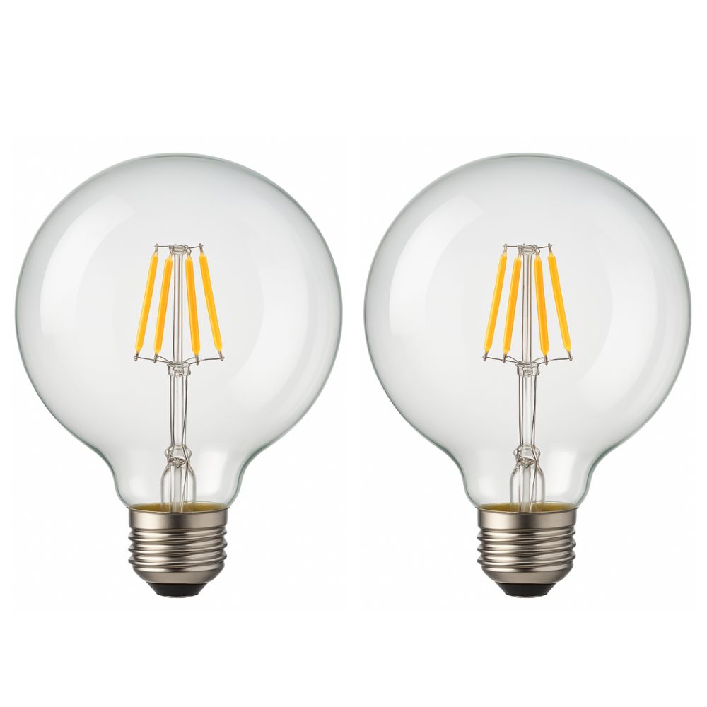 Pack x2 lâmpada bulbo LED g125 E27 filamento 8w 800lm. Luz quente 2700k