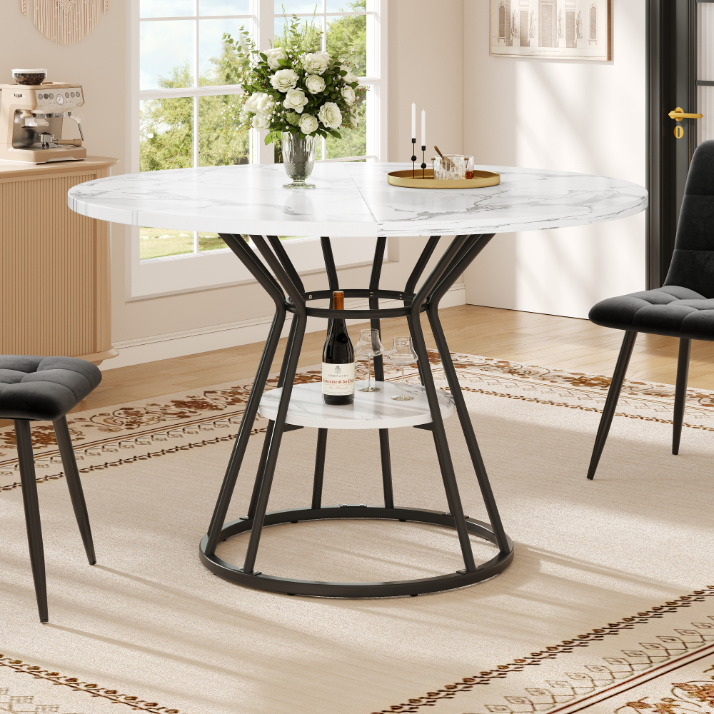 Mesa de jantar redonda mármore mdf preto 76x100x100cm