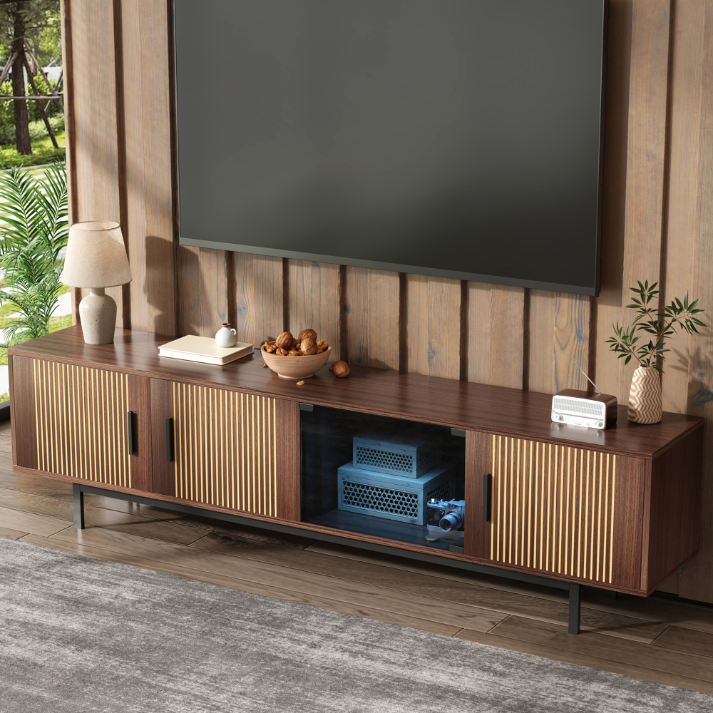 Móvel de tv moderno com luz LED preto nogal 53x200x35cm