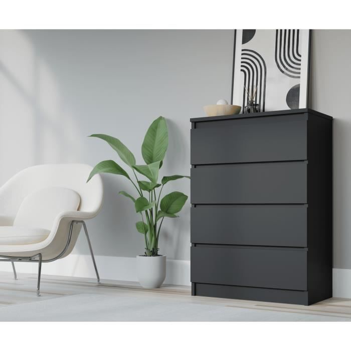 Cómoda - preto mate - 70 cm - 4 gavetas