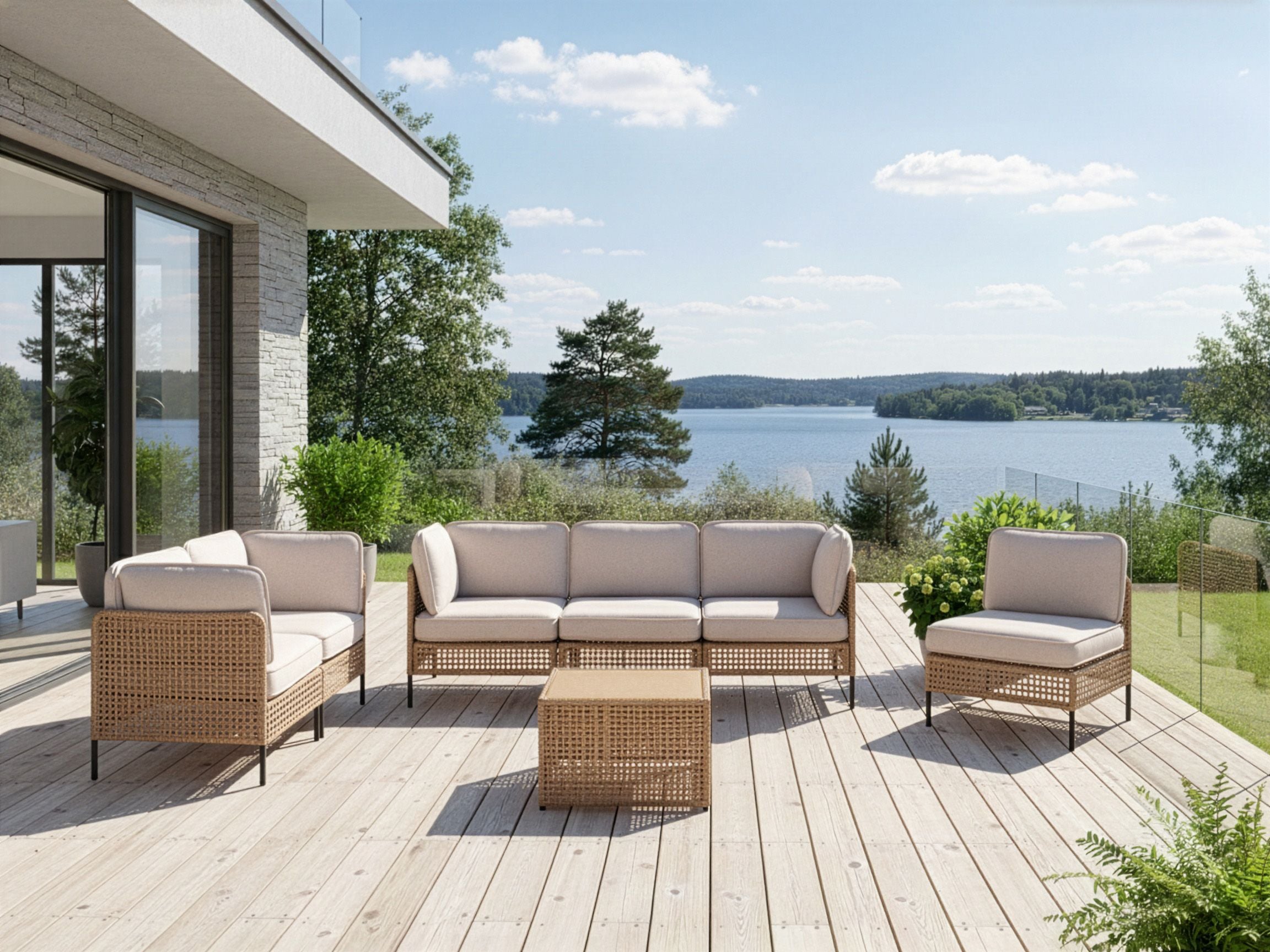 Conjunto de jardim com mesa 6 lugares omegana rattan sintético creme claro