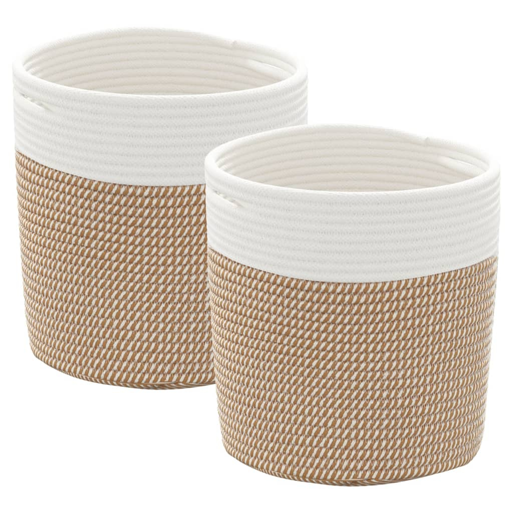vidaXL cestas de almacenaje 2 uds aLGodón marrón y blanco ø28x28 cm