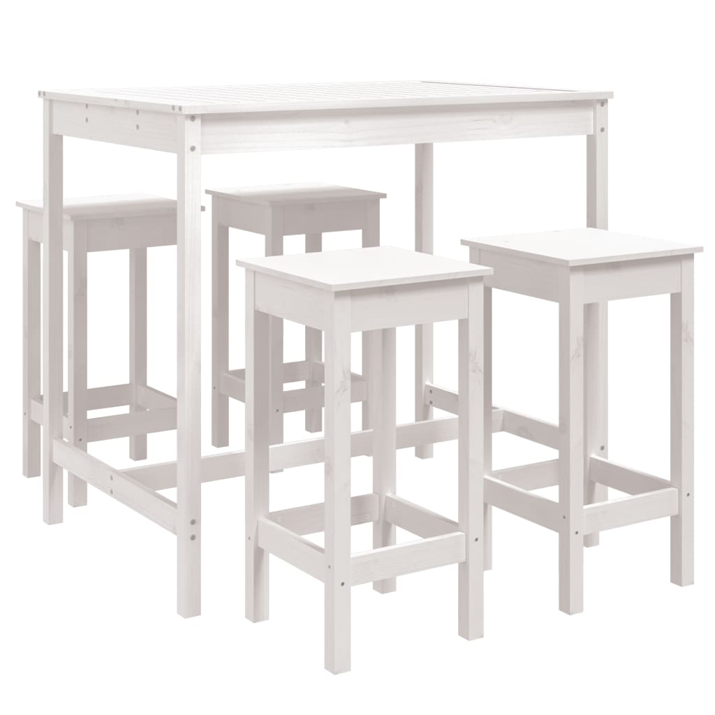 vidaXL set de mesa y taburetes altos jardín 5 pzas madera pino blanco