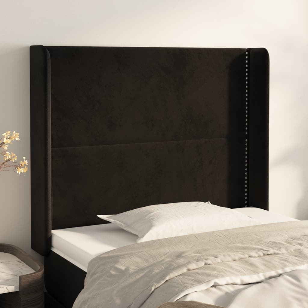 Cabeceira de cama c/ abas veludo 93x16x118/128 cm preto ptob7159
