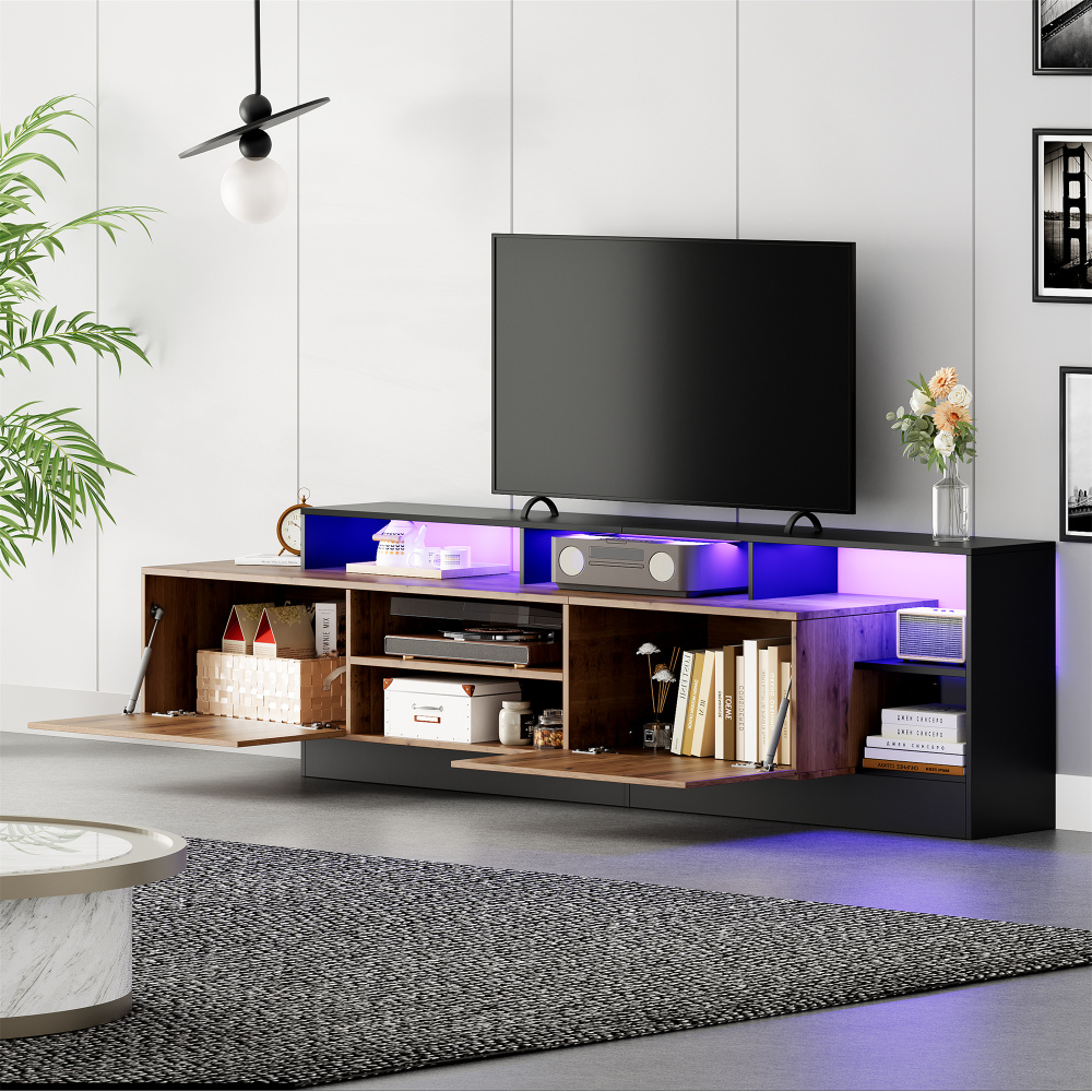 Móvel de tv com LED em carvalho e preto 48,5x190x40cm