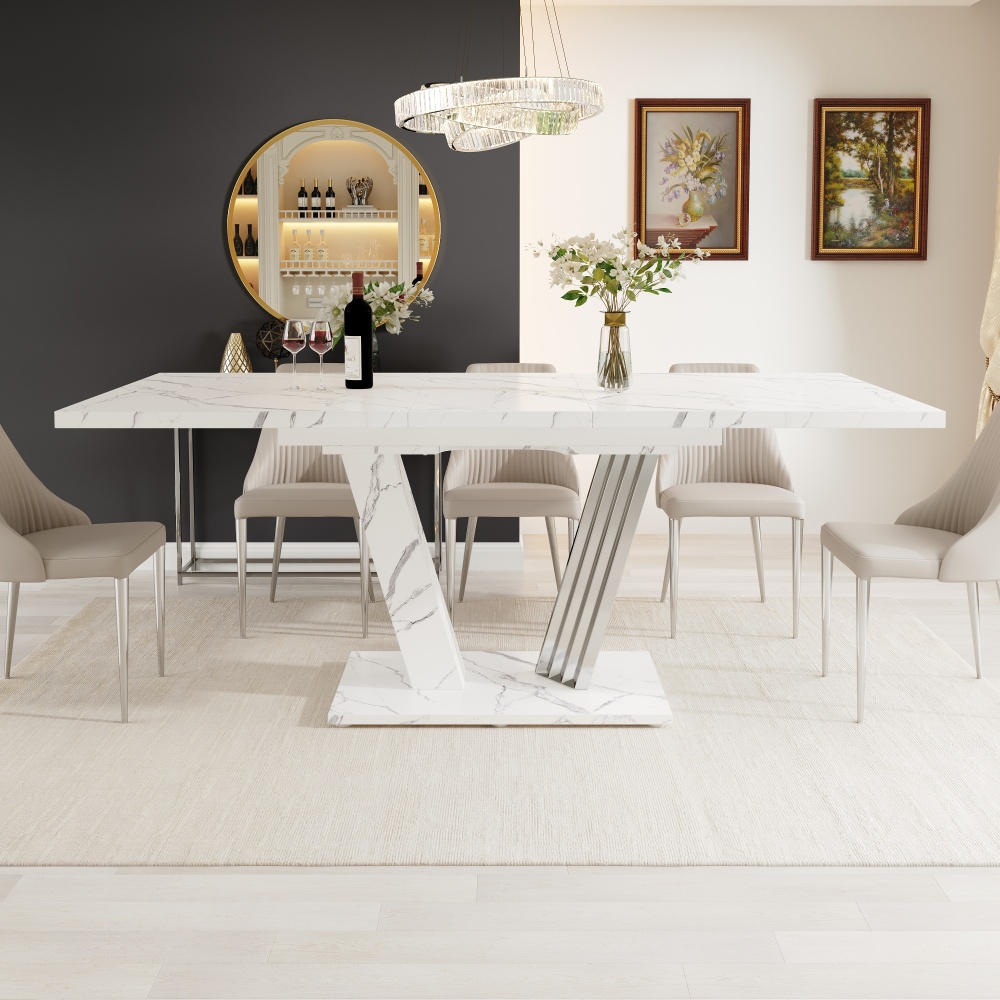 Mesa de jantar extensível mármore mdf branco 76x120x80cm