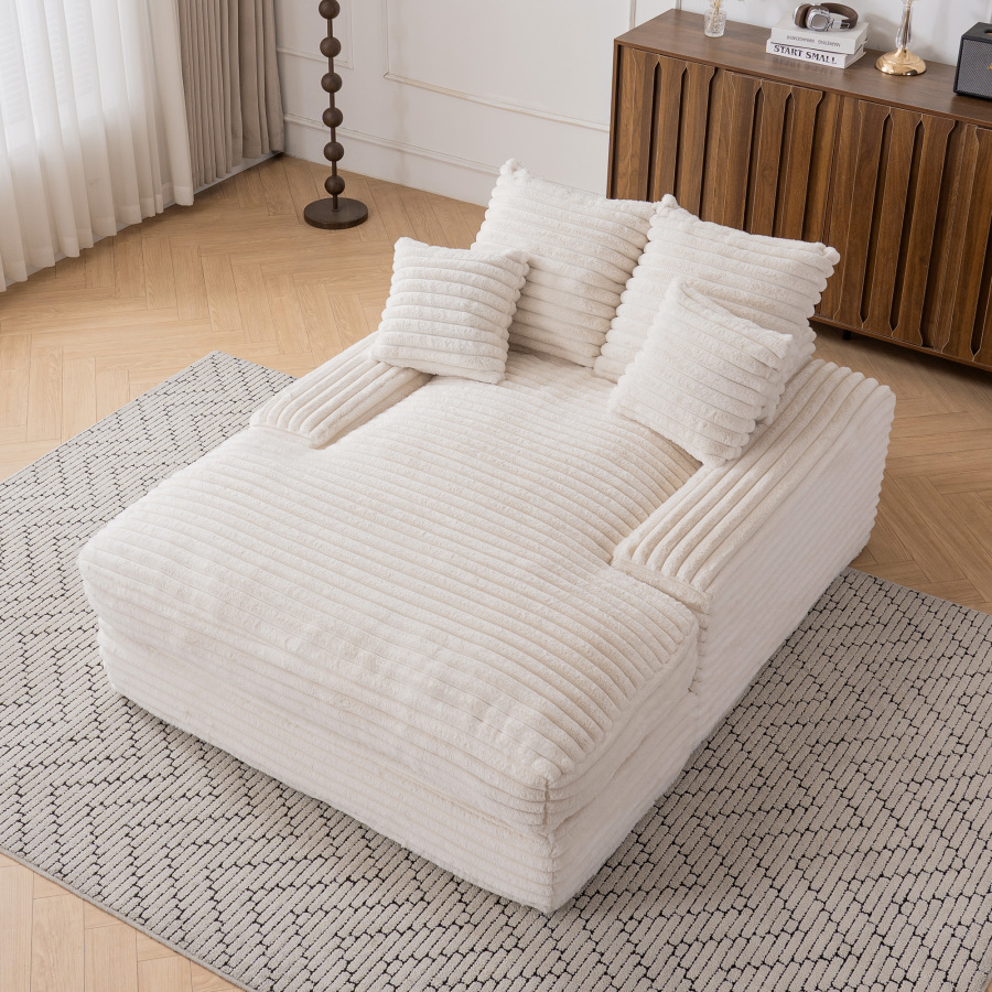 Chaise longue em bombazina bege com 4 almofadas removíveis 165x135x58 cm
