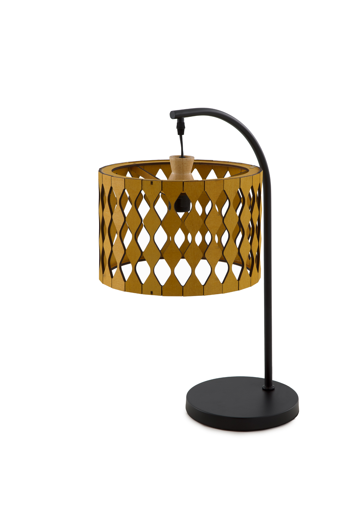 Abajur de mesa em madeira compensada cor mel com preto, 29x29x61cm