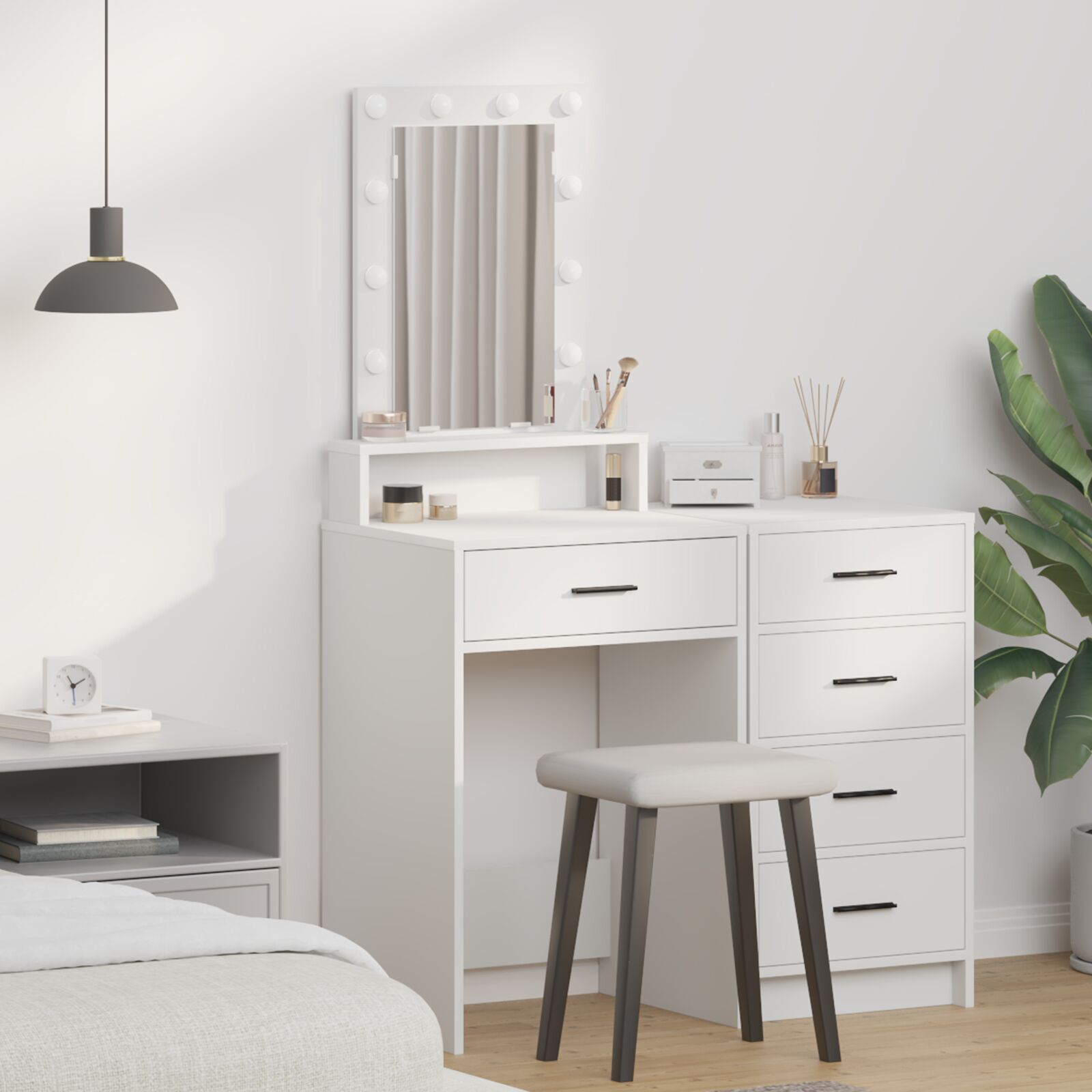 Mesa de maquiagem com luzes LED branca 50x41x140 cm wf508143