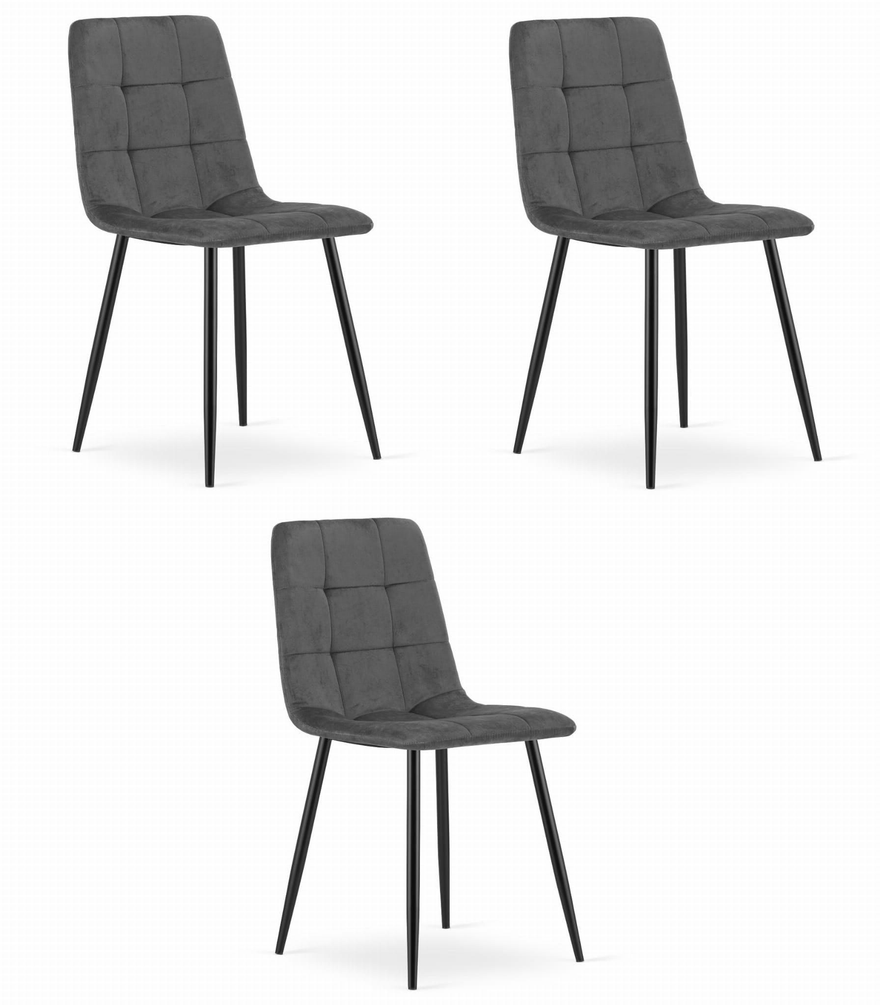 Cadeira valora pyra em veludo cinza escuro, design moderno (3 unidades)