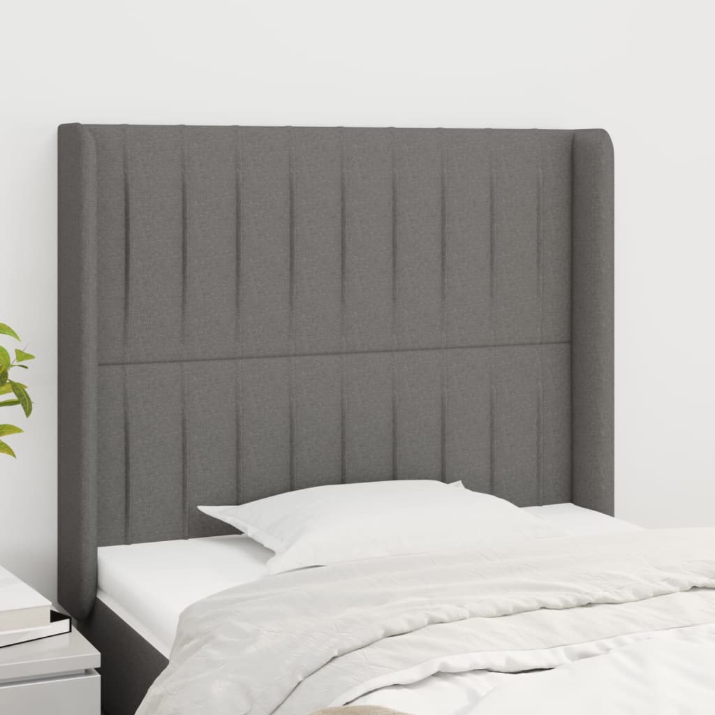 Cabeceira cama c/ abas tecido 103x16x118/128 cm cinzento-escuro ptob4706