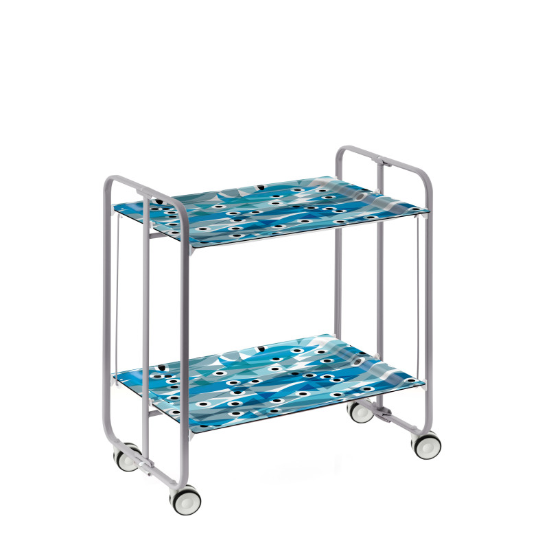 Carrinho de serviço dobrável bauhaus, armação de metal cinza, 2 bandejas