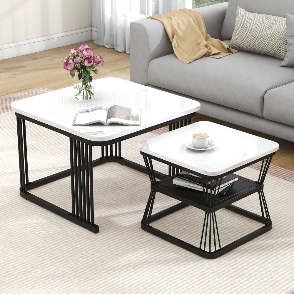Conjunto de 2 mesas de centro mdf branco 45x65x65cm