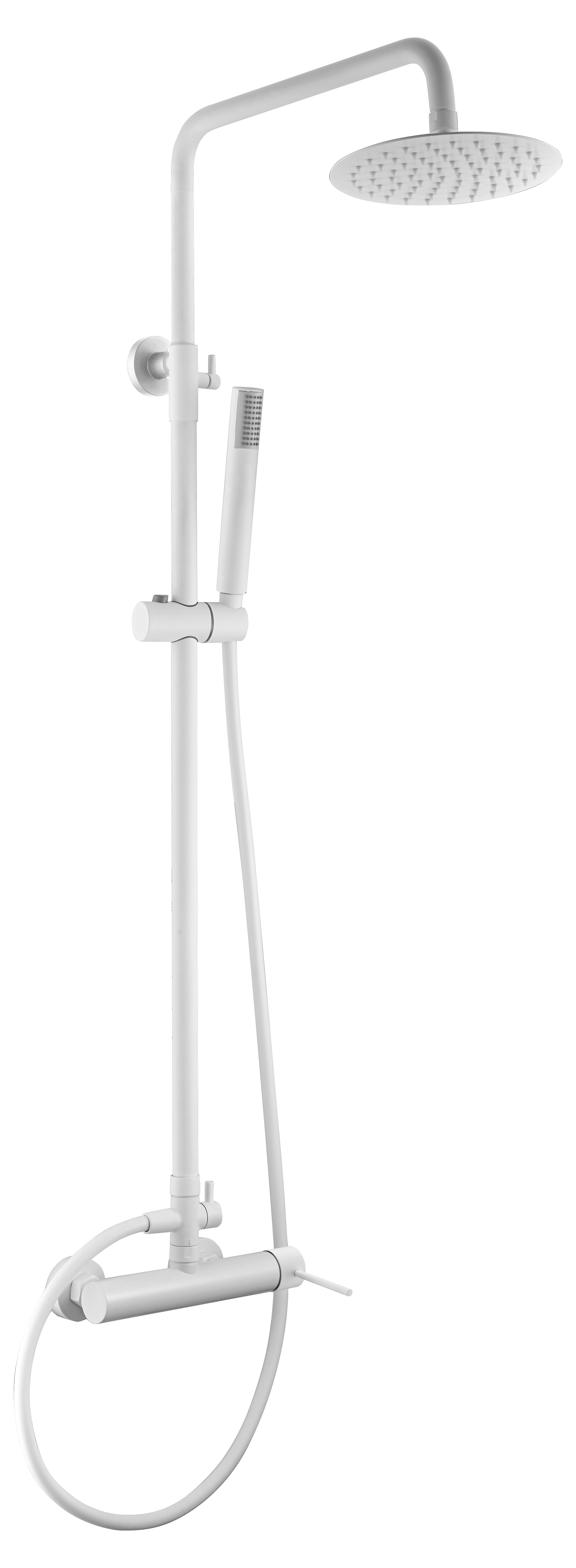 Coluna de chuveiro branco opaco em aço e latão com misturador monocomando