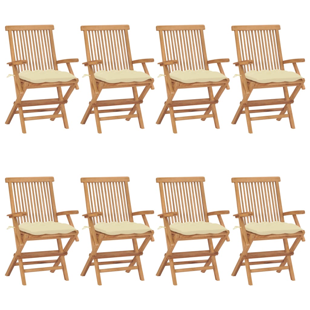 vidaXL sillas de jardín 8 uds madera teca con cojines crema blanco