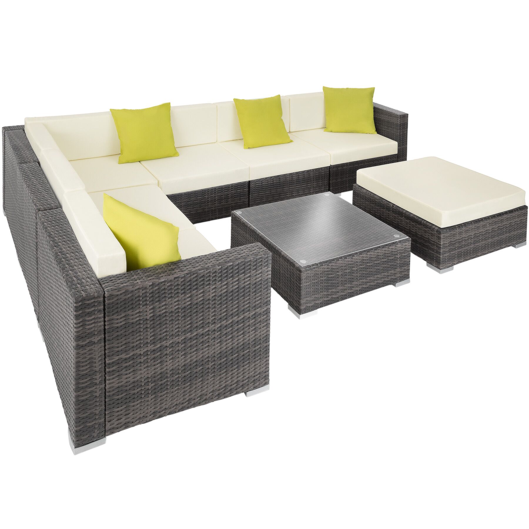 Conjunto de rattan para 6-7 pessoas resistente e com tablero cinzento
