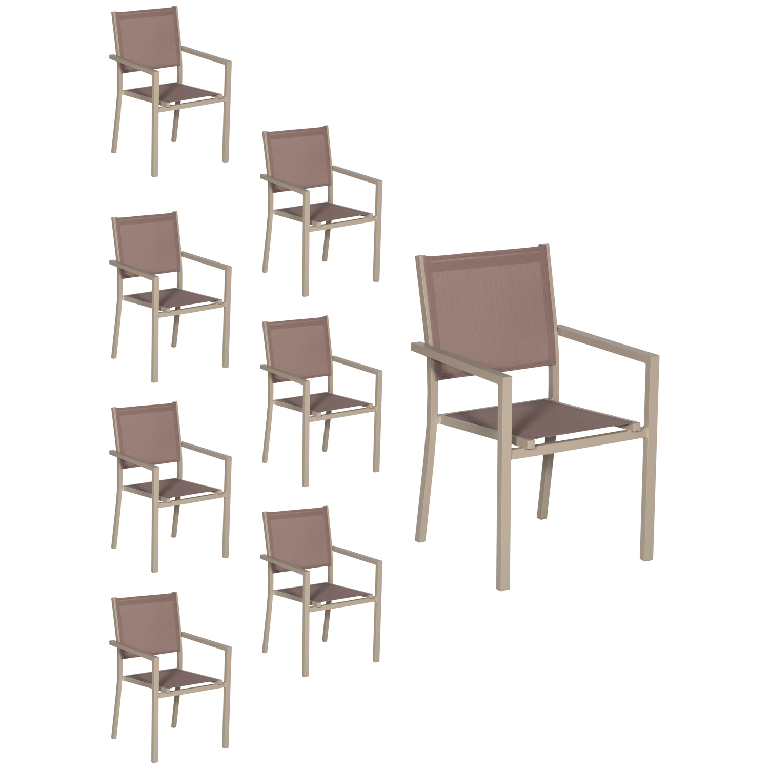 Conjunto de 8 cadeiras de alumínio em tons - textilene taupe