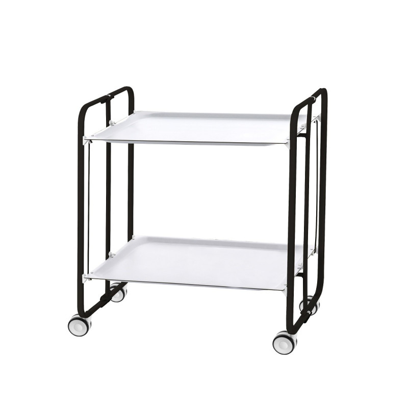 Carrinho de serviço dobrável bauhaus, armação de metal preto, 2 bandejas