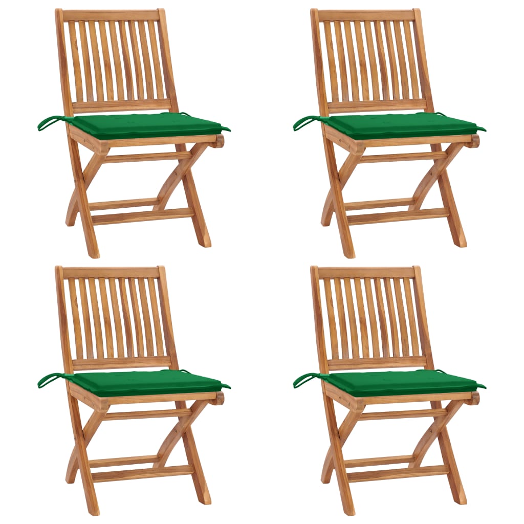 vidaXL sillas de jardín plegables 4 uds madera maciza teca con cojines