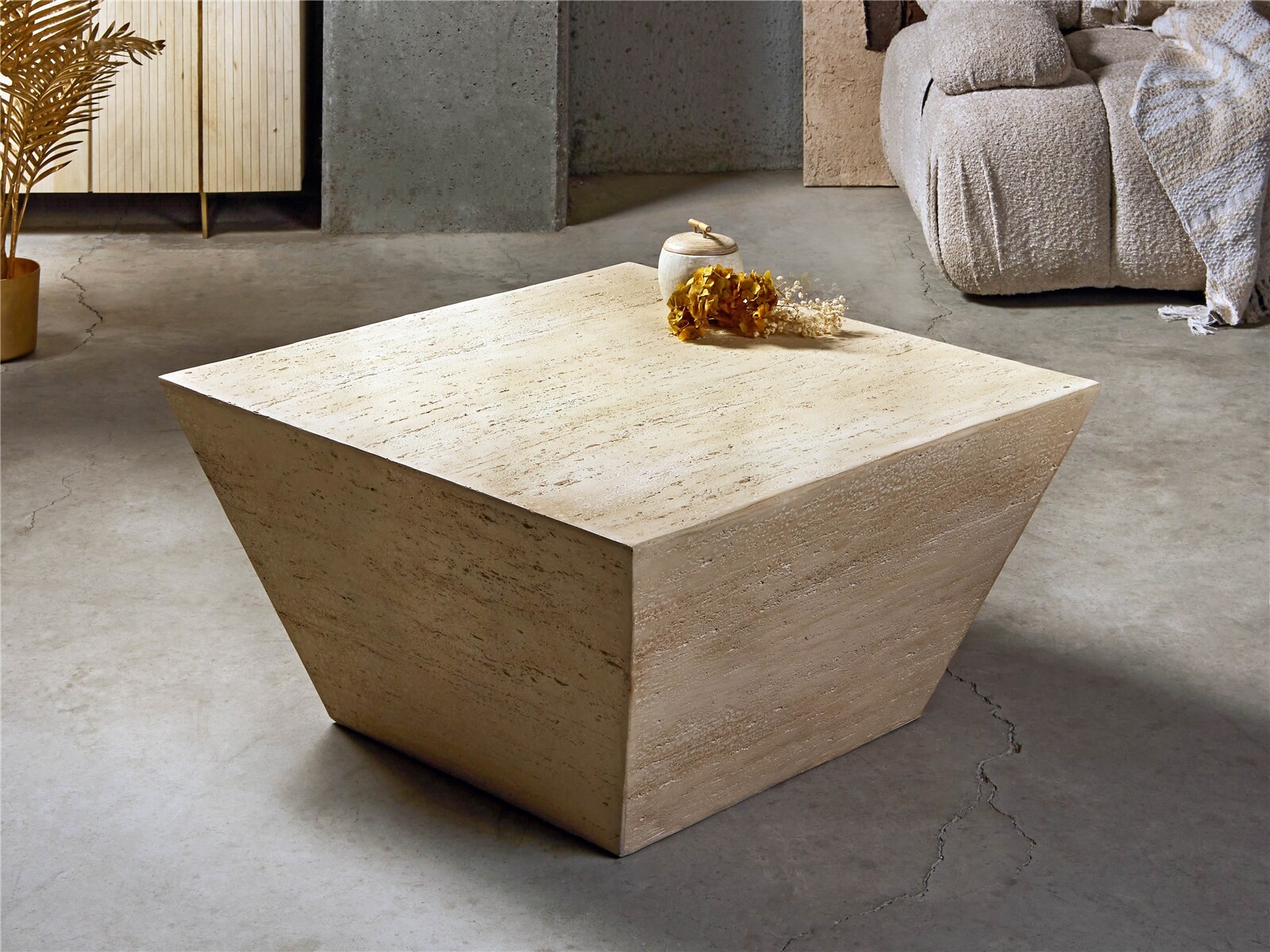 Mesa lateral trapezoidal, imitação de mármore travertino, 40 cm x 80 cm