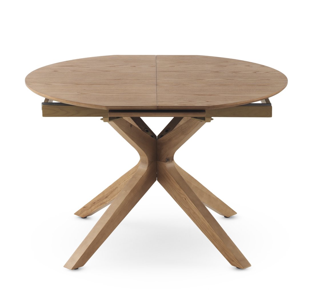 Mesa redonda extensível 120/160x90, base em madeira de carval, 120x120x77cm