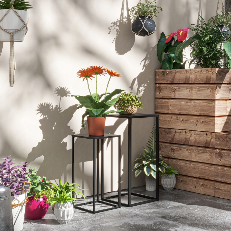 Suportes para plantas pretos em aço 25x25x58,5cm