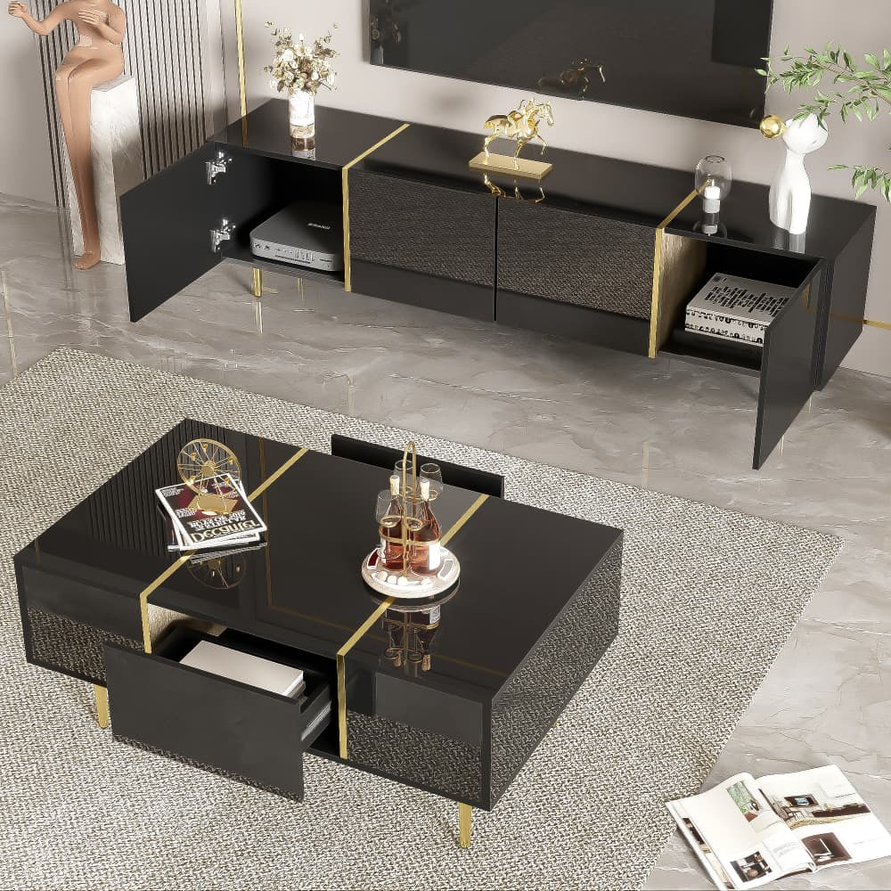 Conjunto móvel de tv e mesa de café preto 46x170x35cm