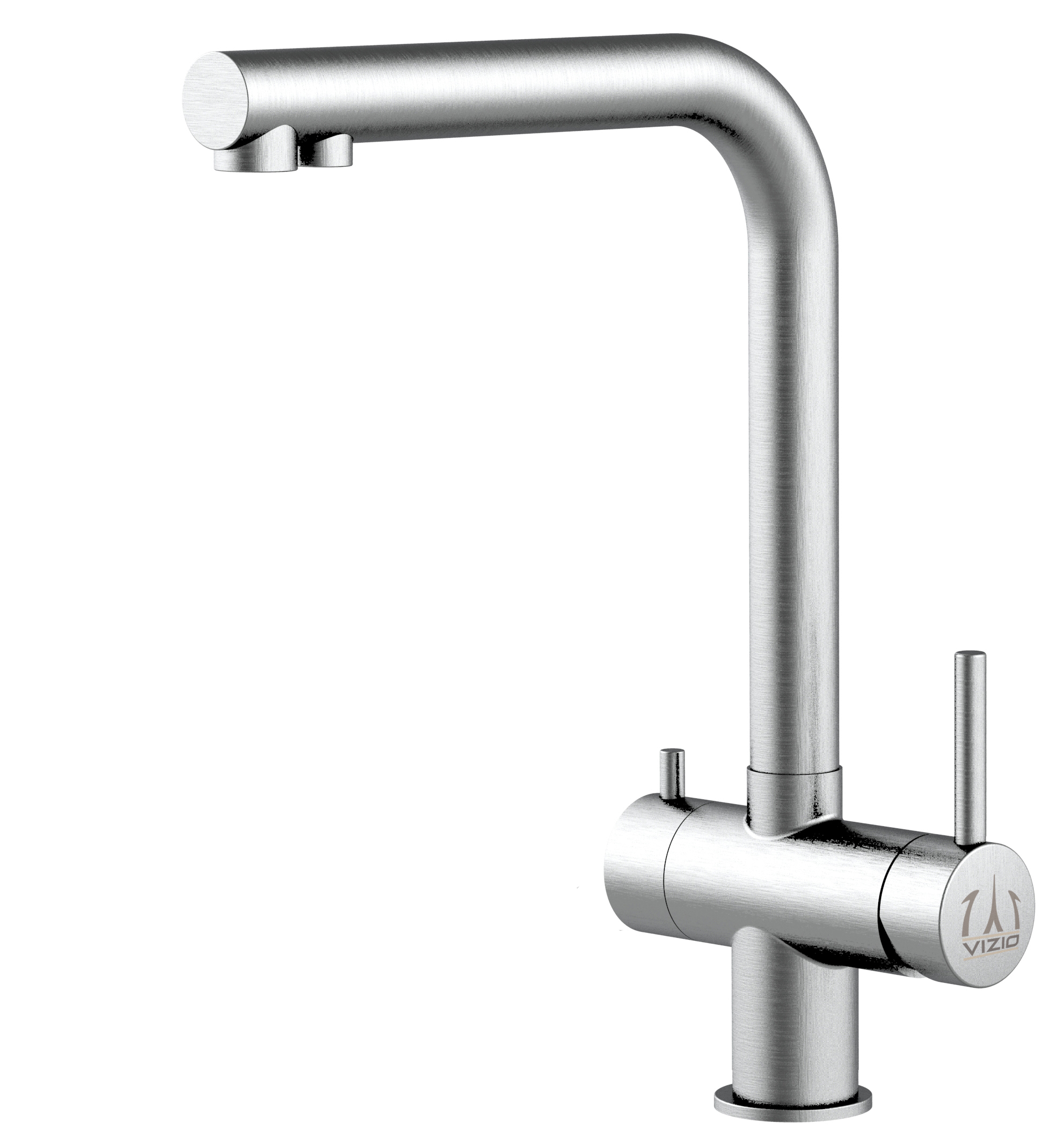 Torneira de cozinha 4 vias aço inox bico giratório em l, escovado