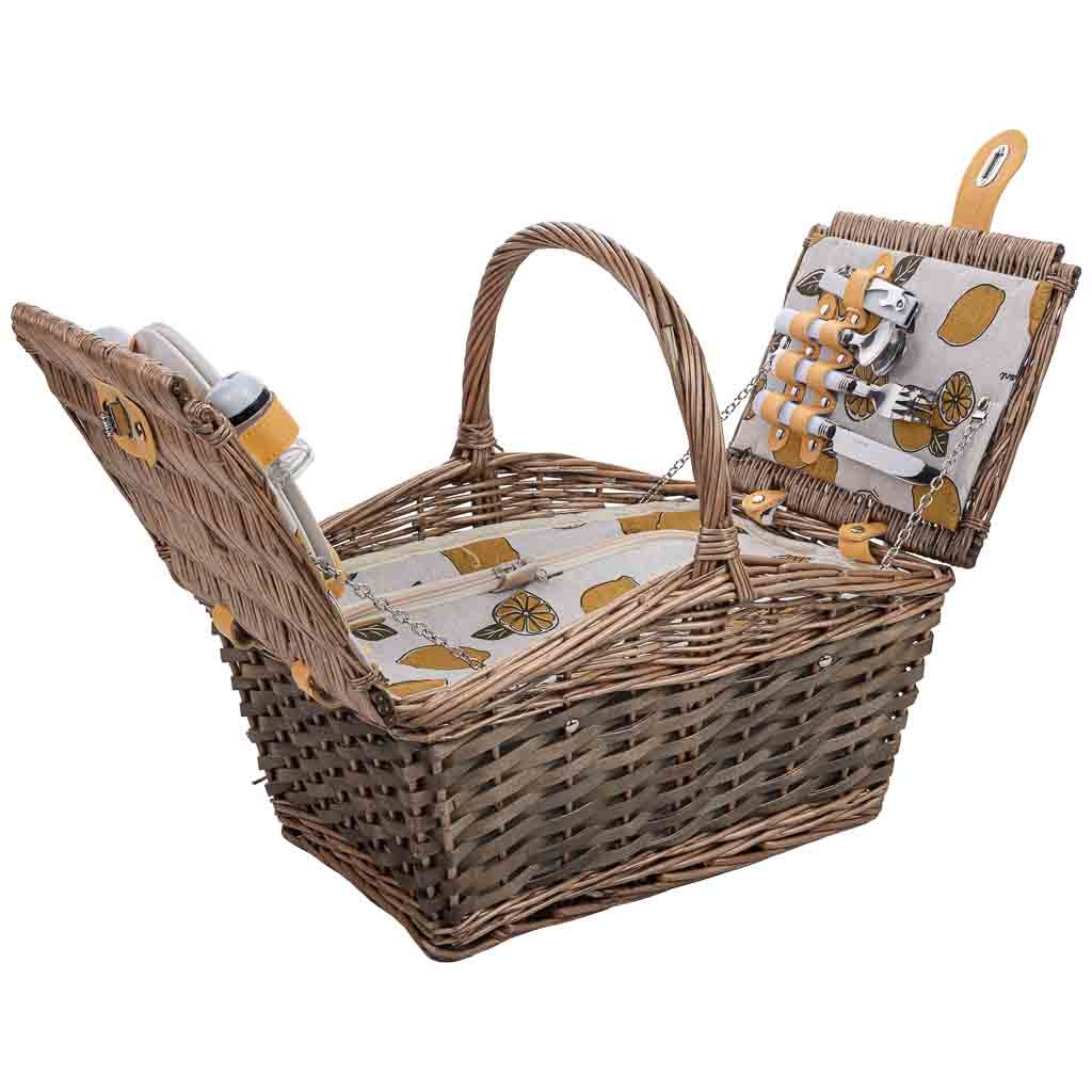 Cesta de piquenique para 2 pessoas, castanha, 40x28x20/25/38 cm (altura)